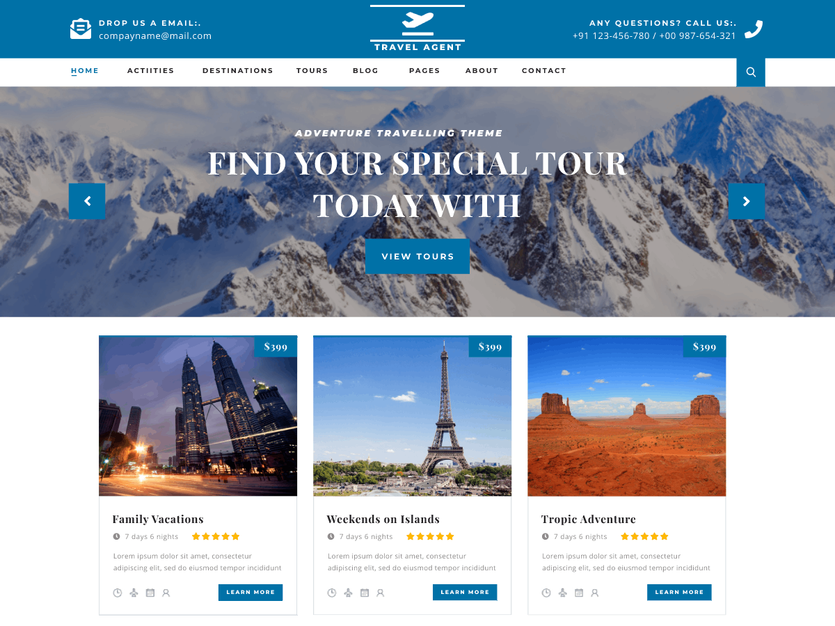 Travel Agent Preview Wordpress Theme - Rating, Reviews, Preview, Demo & Download