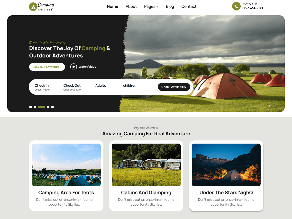 Travel Camping Preview Wordpress Theme - Rating, Reviews, Preview, Demo & Download