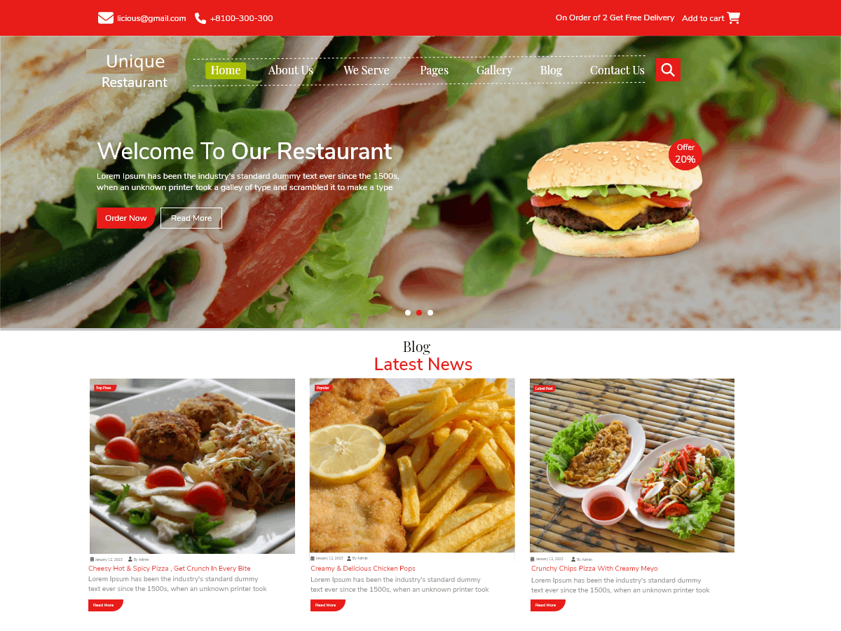 Unique Restaurant Preview Wordpress Theme - Rating, Reviews, Preview, Demo & Download