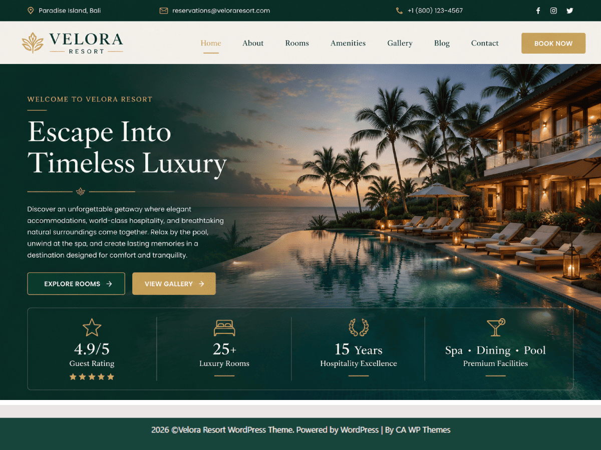 Velora Resort Preview Wordpress Theme - Rating, Reviews, Preview, Demo & Download