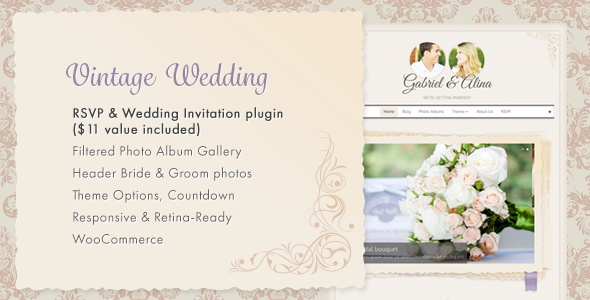 Vintage Wedding Preview Wordpress Theme - Rating, Reviews, Preview, Demo & Download