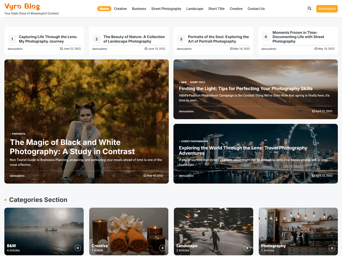 Vyro Blog Preview Wordpress Theme - Rating, Reviews, Preview, Demo & Download