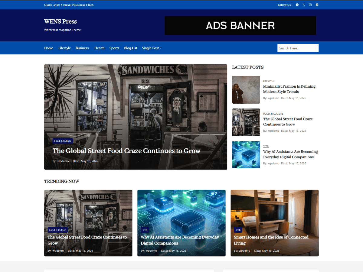 WENS Press Preview Wordpress Theme - Rating, Reviews, Preview, Demo & Download