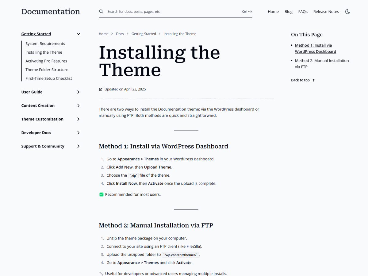 WP Documentation Preview Wordpress Theme - Rating, Reviews, Preview, Demo & Download