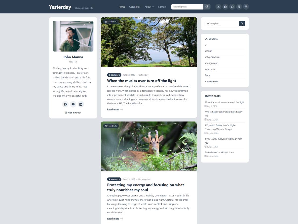 Yesterday Preview Wordpress Theme - Rating, Reviews, Preview, Demo & Download