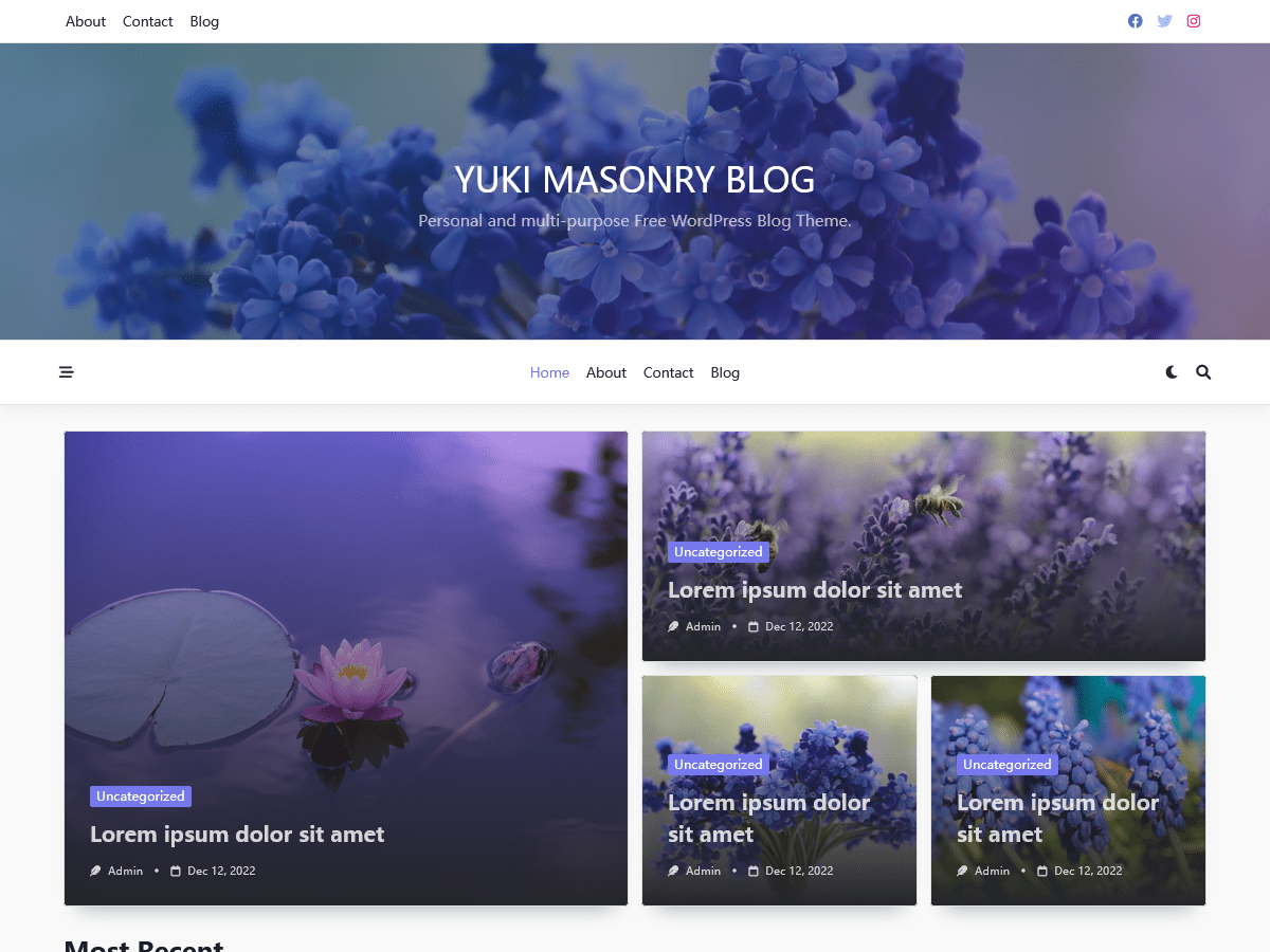 Yuki Masonry Preview Wordpress Theme - Rating, Reviews, Preview, Demo & Download